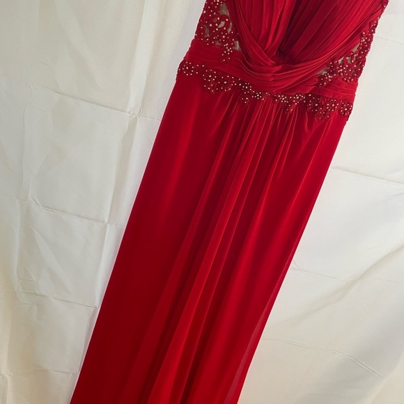 Red dress long Elegant Red Strapless Evening Gown size 6 womens beads lace - Picture 9 of 15